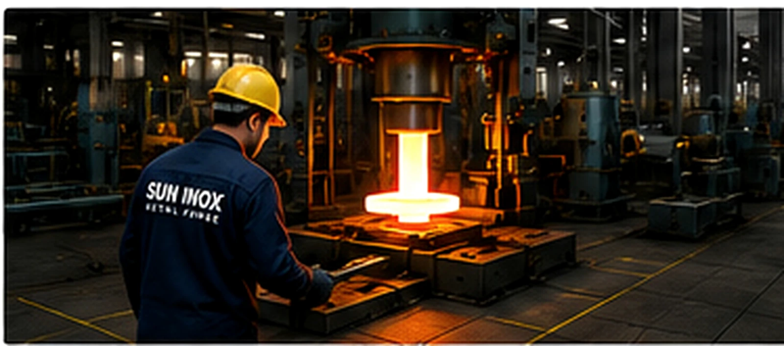 Hot forging process at an industrial manufacturing facility
